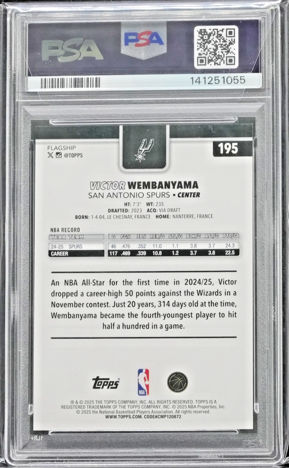 VICTOR WEMBANYAMA PSA 9 2025-26 TOPPS #195 ORANGE RAINBOW 23/25 SPURS