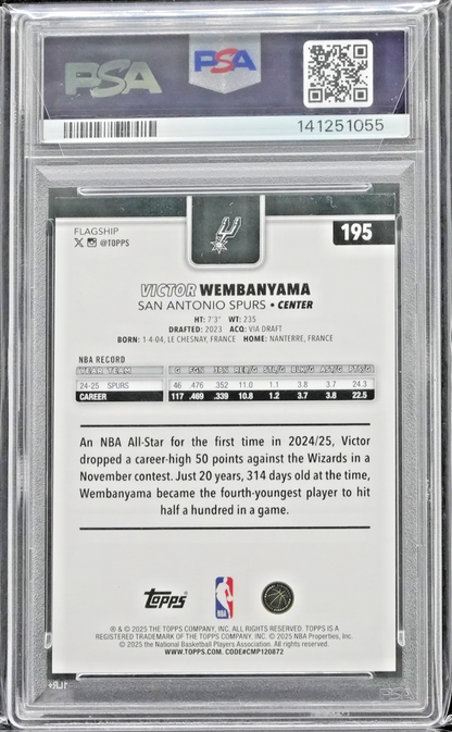 VICTOR WEMBANYAMA PSA 9 2025-26 TOPPS #195 ORANGE RAINBOW 23/25 SPURS