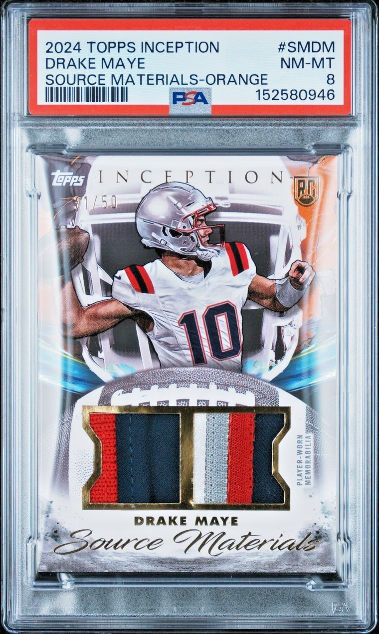 2024 TOPPS INCEPTION SOURCE MATERIALS DRAKE MAYE #SM-DM ORANGE /50 DUAL PATCH RC