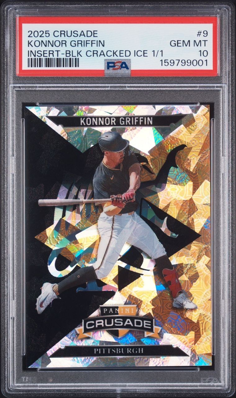 2025 PANINI CRUSADE KONNOR GRIFFIN BLACK CRACKED ICE /1 PIRATES #9 PSA 10