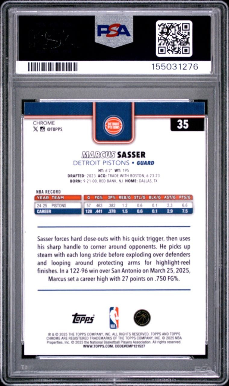 2025-26 Topps Chrome - Marcus Sasser #35 AQUA BASKETBALL REFRACTOR/299 PSA 8