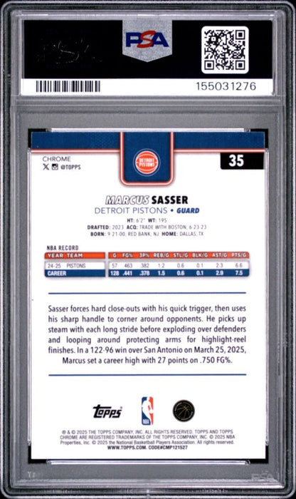 2025-26 Topps Chrome - Marcus Sasser #35 AQUA BASKETBALL REFRACTOR/299 PSA 8