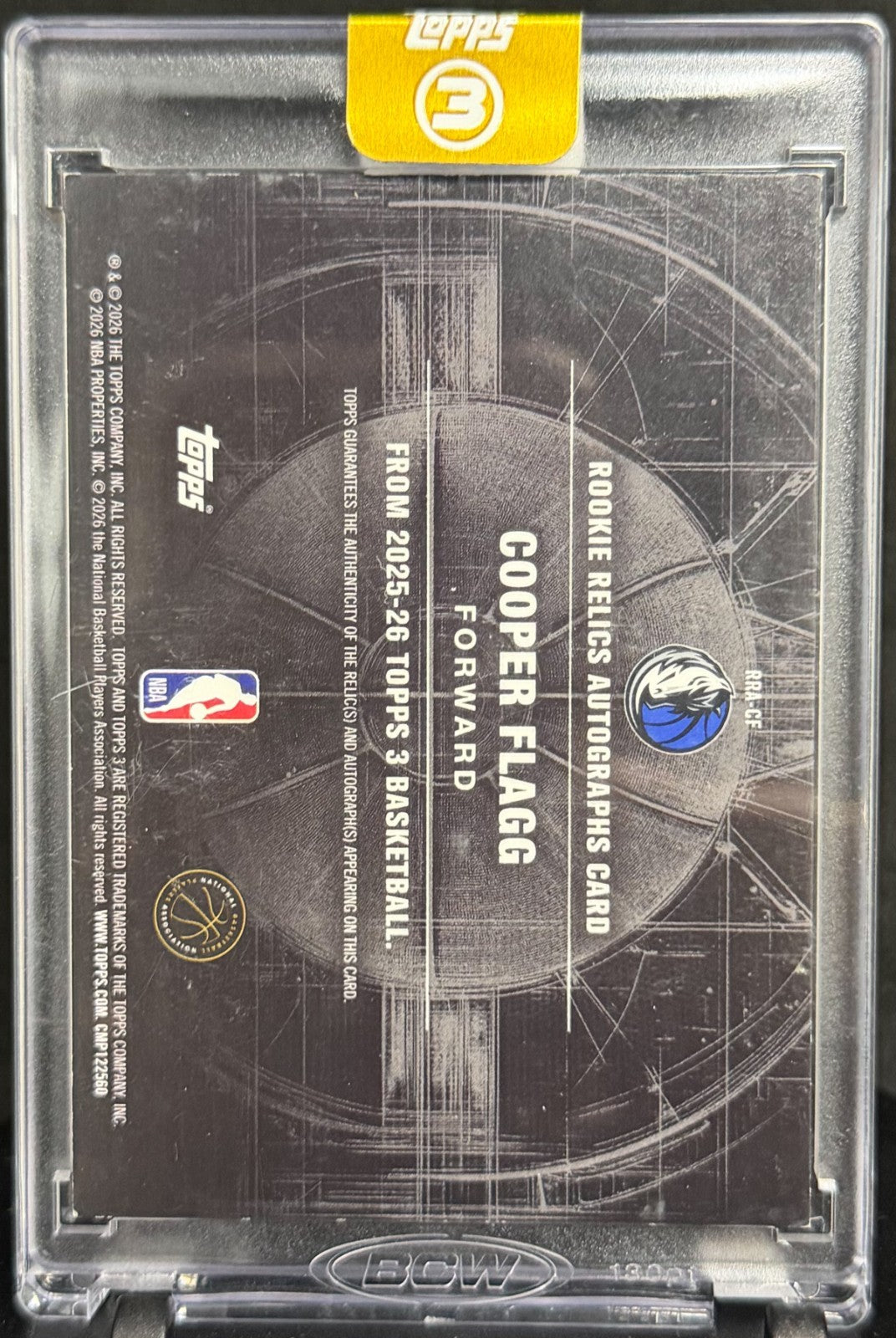 2025 Topps Three 3 Rookie Relics Autograph RRA-CF Cooper Flagg /15 Color Match