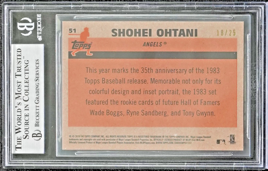 SHOHEI OHTANI BGS 9 2018 TOPPS #51 ROOKIE SILVER ORANGE REFRACTOR RC 18/25