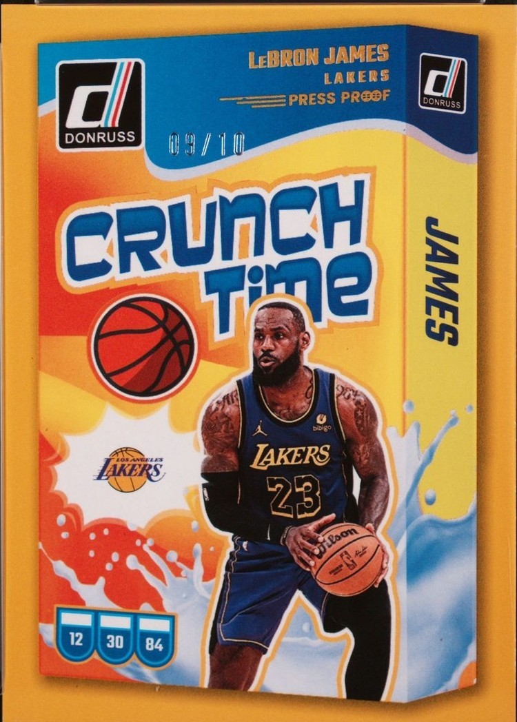 LeBron James 2024-25 Panini Donruss Crunch Time Press Proof Gold 09/10 #4 PSA 8