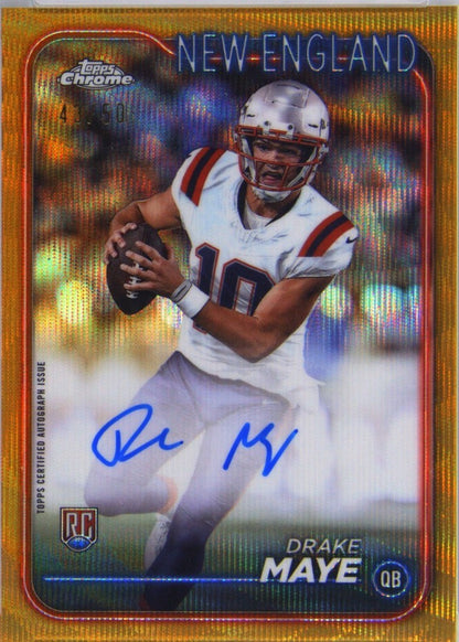 2024 Topps Chrome - Rookie Autographs Drake Maye #RA-DMA Gold Wave Refractor /50