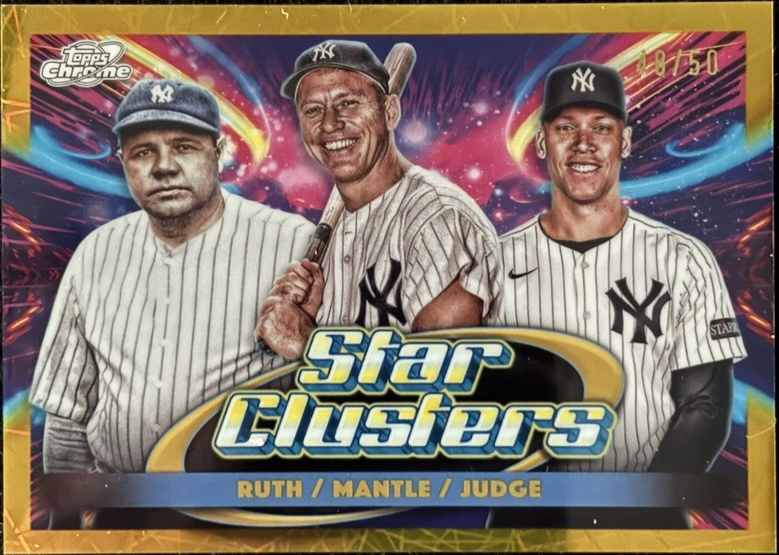 2025 Topps Cosmic Chrome Triple Star Clusters Ruth Mantle Aaron Judge GOLD /50